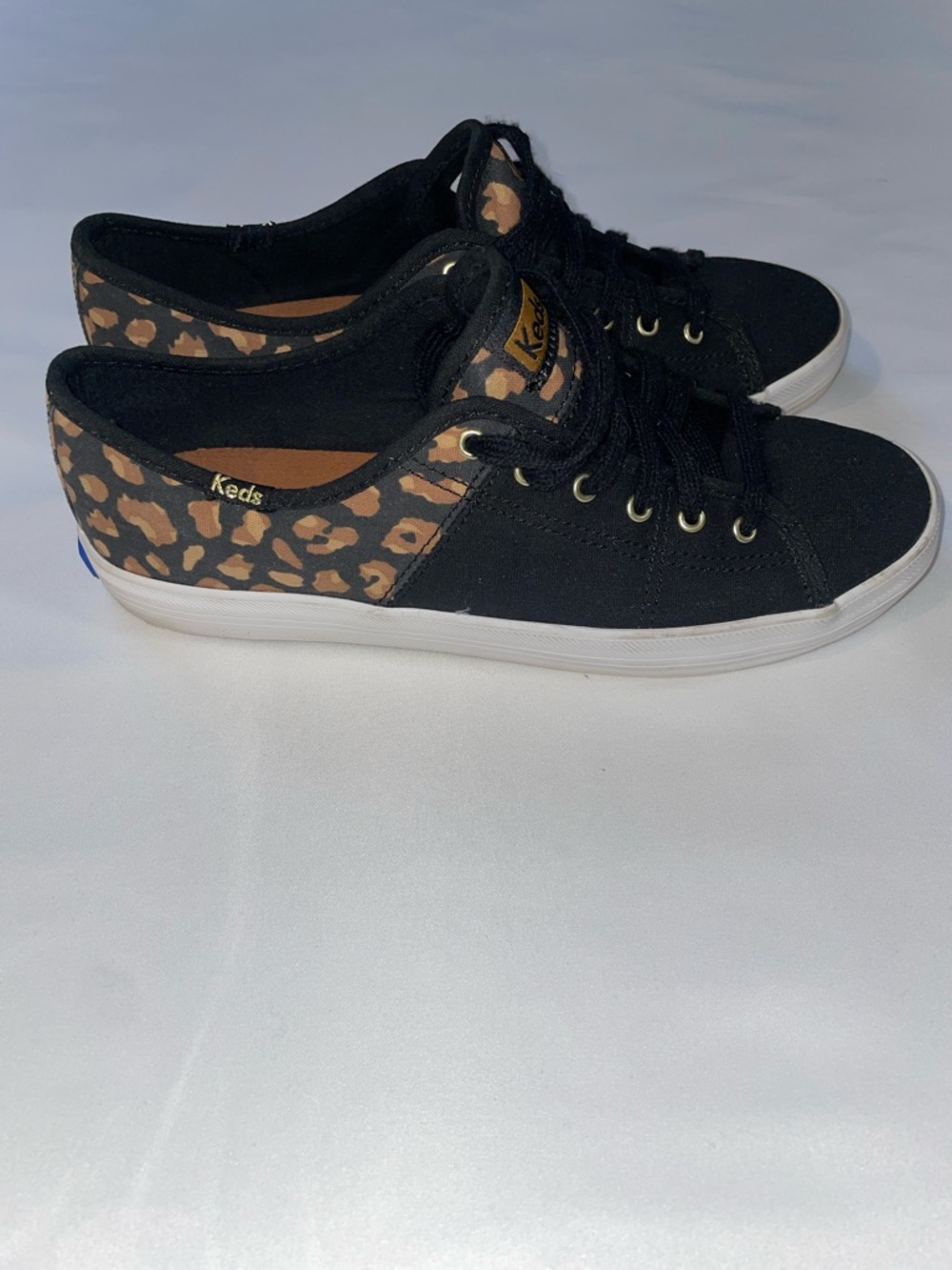Keds Leopard Print Canvas Sneakers, Black and Brown Size 8